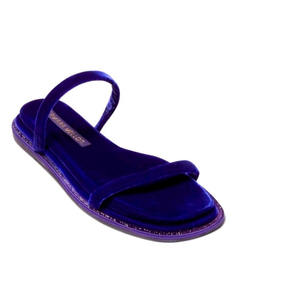 Tamara Mellon Velvet Slides Crystal Embellishments, Purple, Size 37, US 7